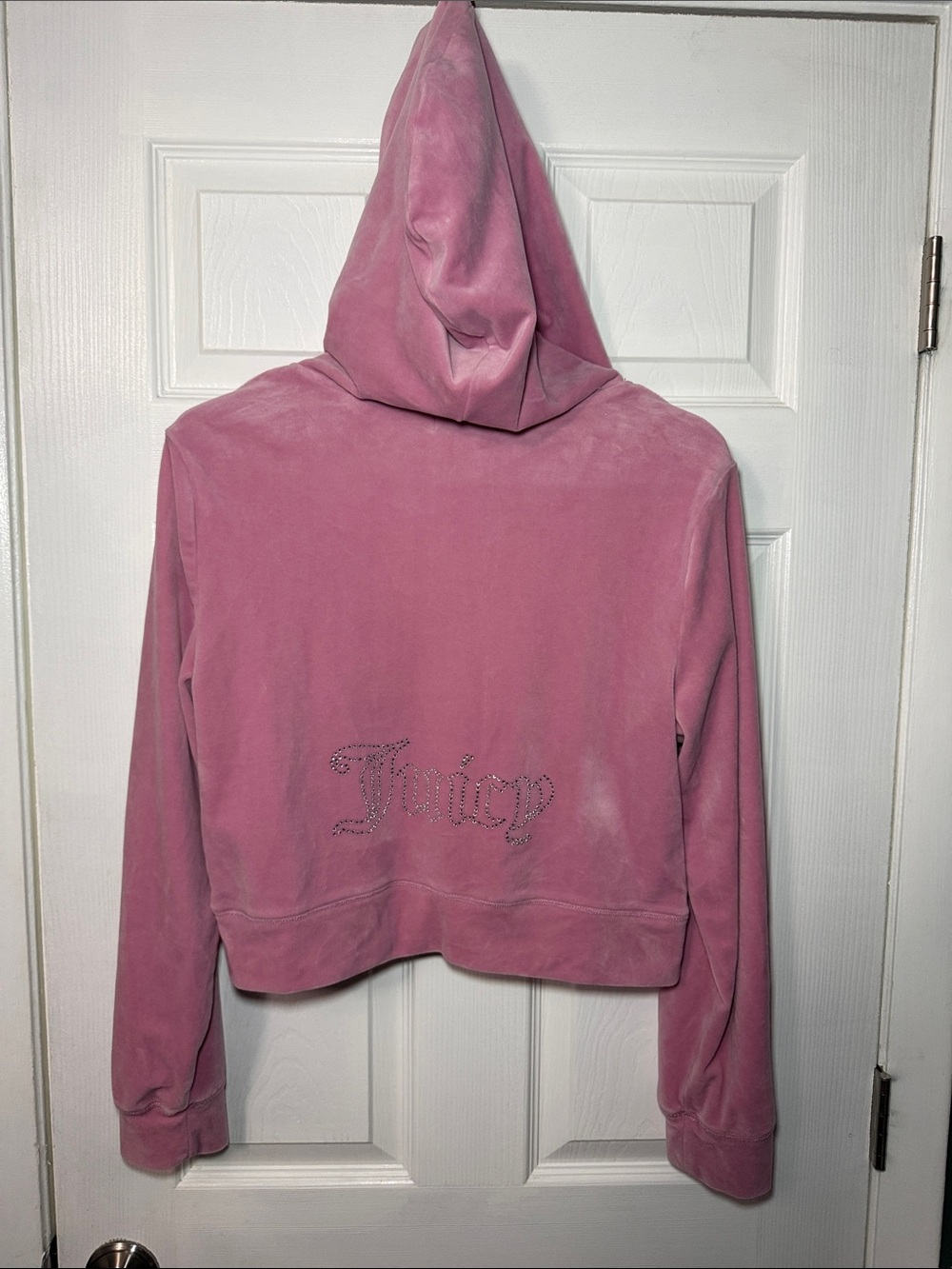 Juicy Couture Y2K Pink Velour Zip-Up Hoodie XL Rhinestone Logo